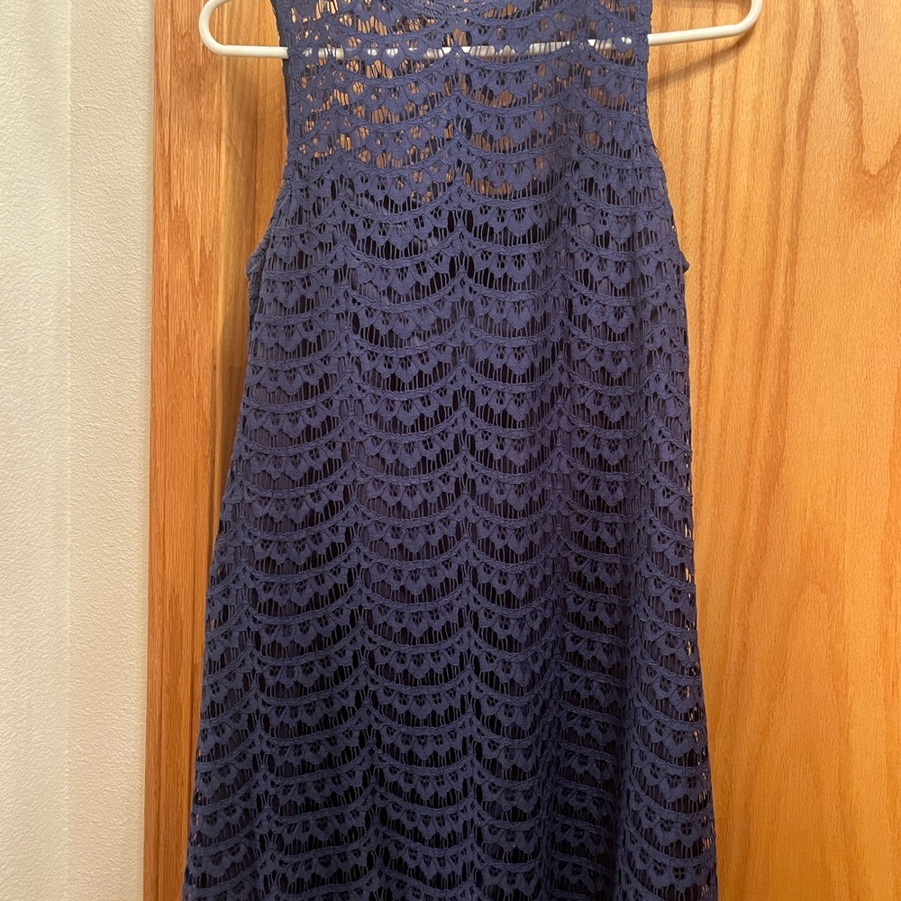 Navy Crochet Lace Sleeveless Dress